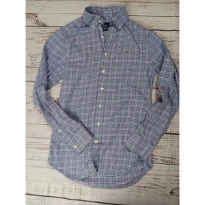 Vineyard Vines Shirt Women's X-Small Purple Plaid Slim Fit 100% Cotton Button